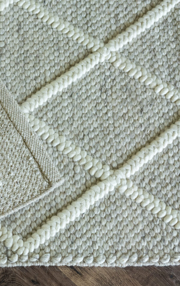 Crysta Diamond-Sand /Ivory - Handwoven Textured Wool & Viscose Rug (ACDR-SI) - Image 4