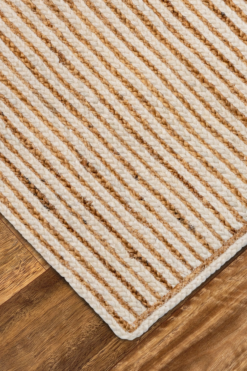 MADISON-Braided and Hand Knotted Wool & Jute Horizontal Stripped Rug with Cotton Cloth Backing-Natural/Ivory (AJWM-ST) - Image 4